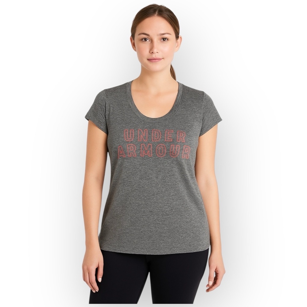 EUC Under Armour HeatGear Tee L – Gray Logo Athletic Shirt